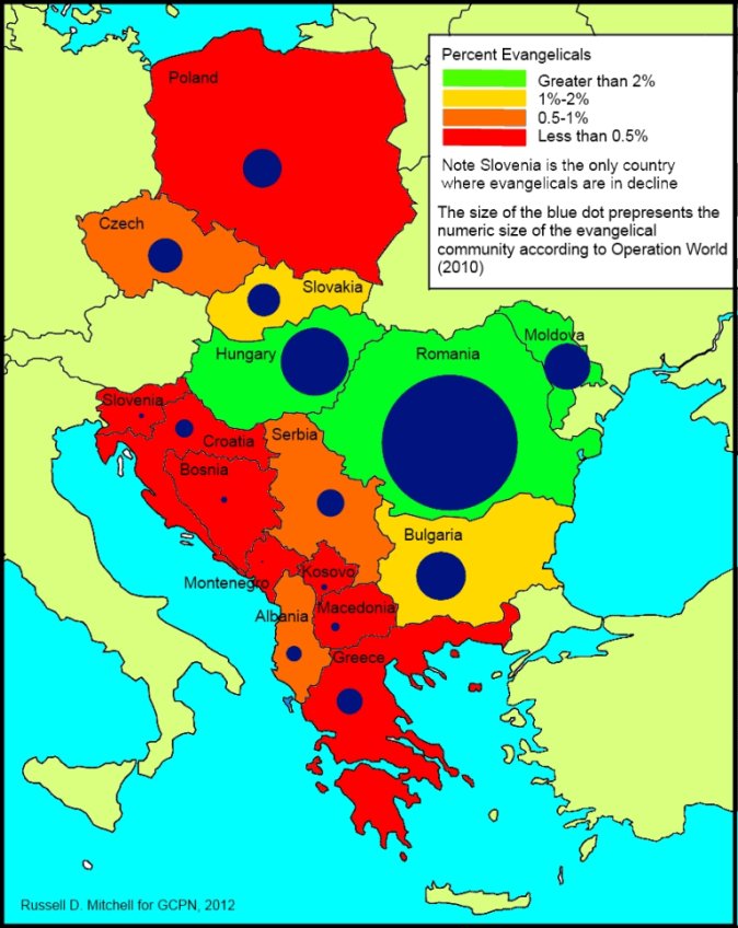 Evangelican population in Eastern Europe. Russell Mitchell, Research for One Challenge